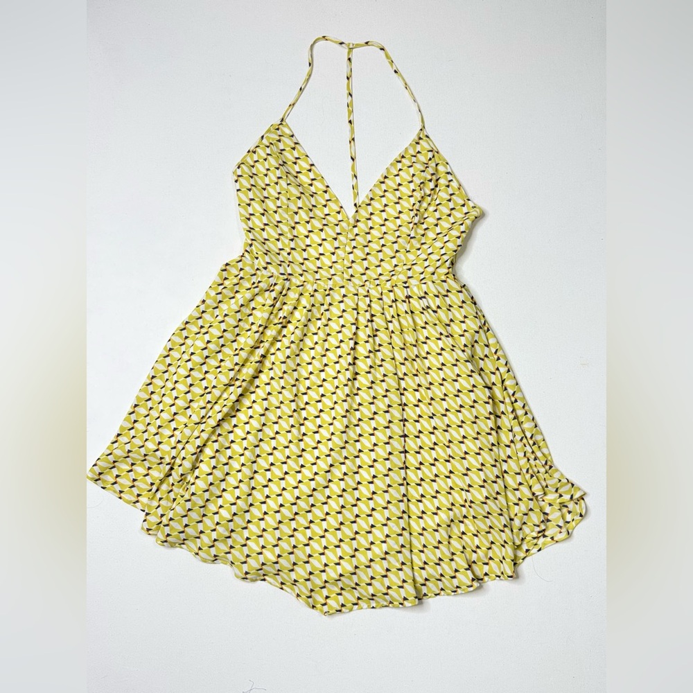 American Threads Yellow & Blue Geometric Print Halter Dress Size Large